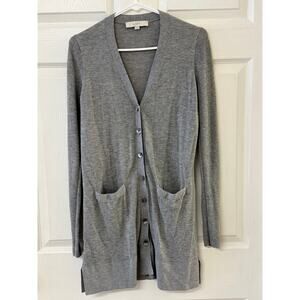 LOFT Longline Gray Button-Up Cardigan with Pockets | Size M